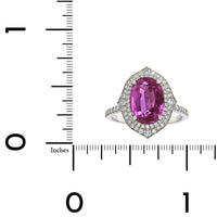 Platinum Oval Pink Sapphire and Diamond Halo Ring