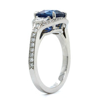 Platinum Blue Sapphire and Diamond Halo Ring