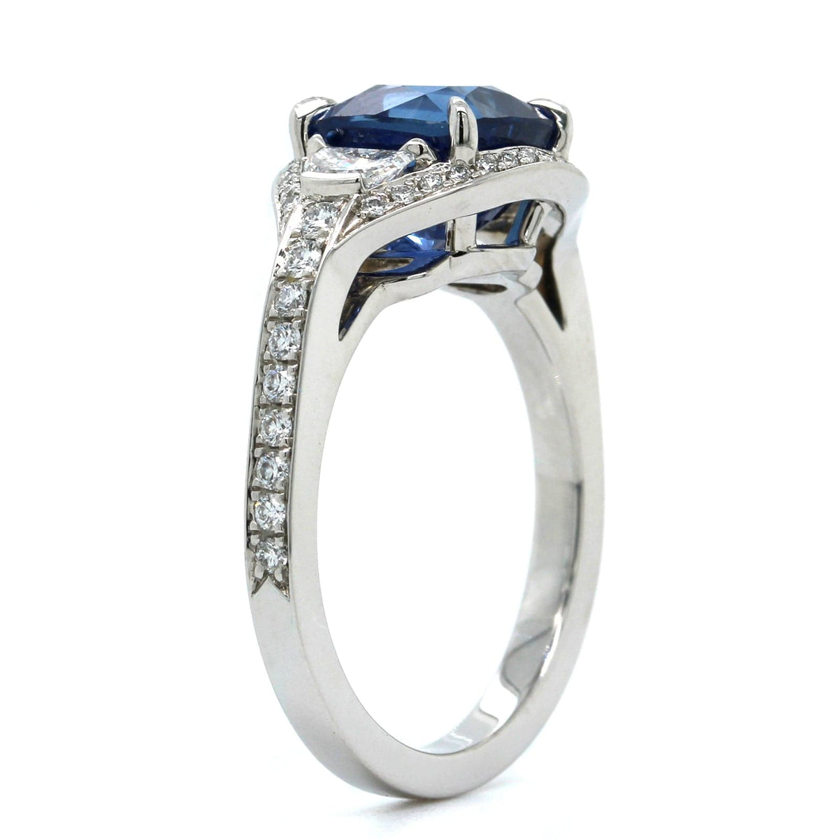 Platinum Blue Sapphire and Diamond Halo Ring