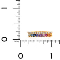 18K Yellow Gold Multi-Color Sapphire 2 Row Diamond Ring
