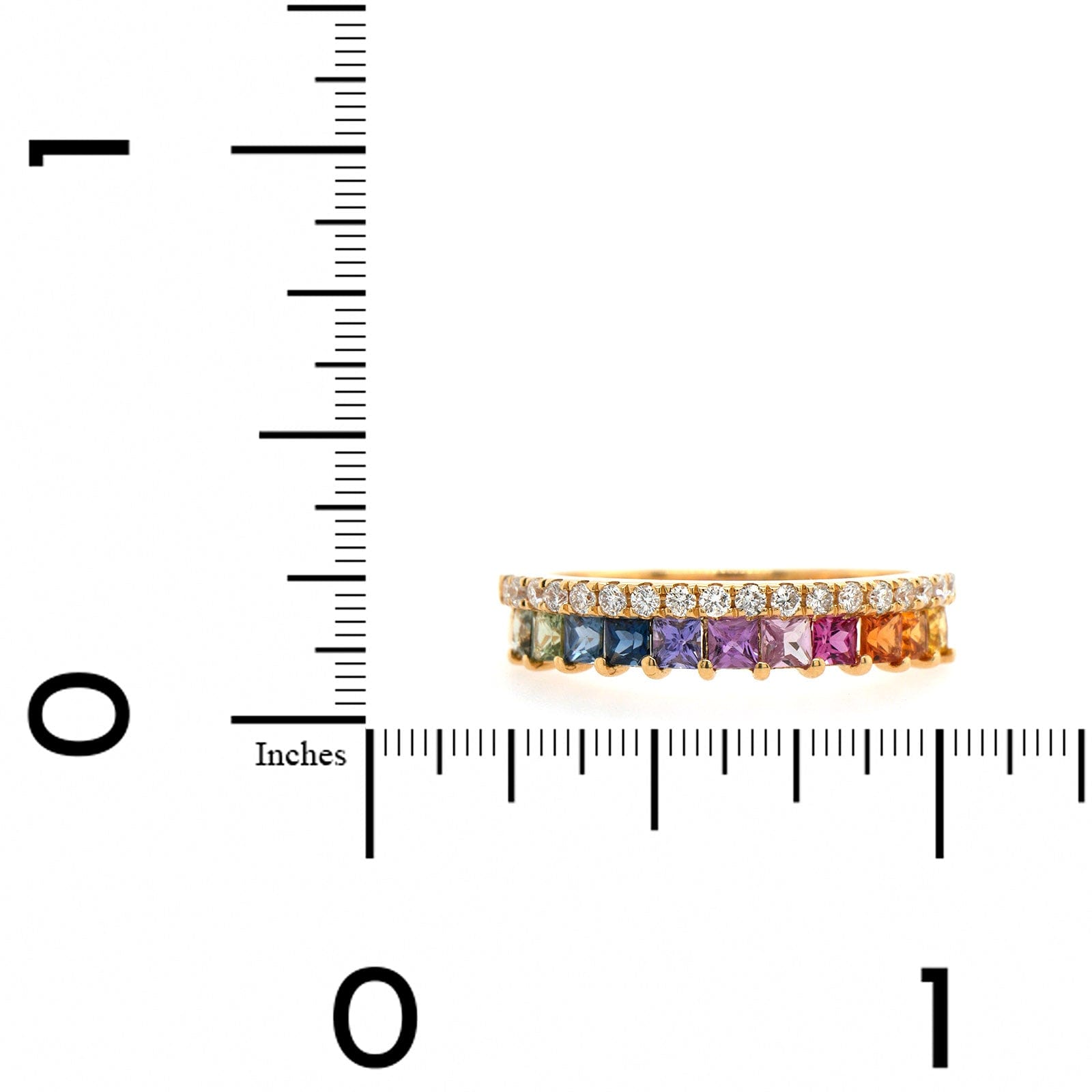 18K Yellow Gold Multi-Color Sapphire 2 Row Diamond Ring
