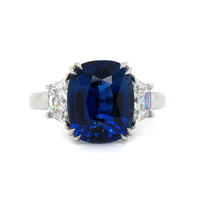 Platinum 3 Stone Sapphire and Diamond Ring