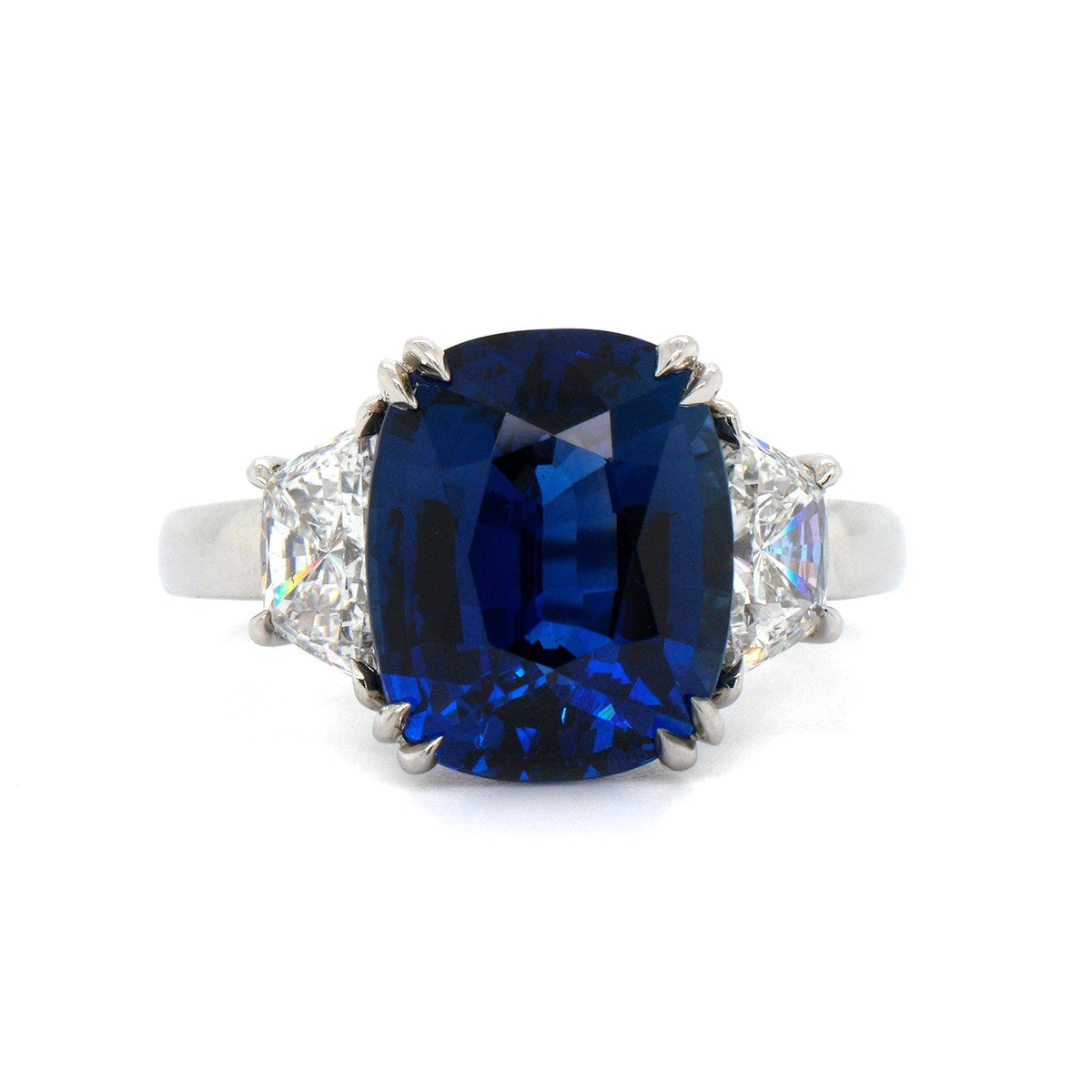 Platinum 3 Stone Sapphire and Diamond Ring