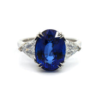Platinum Oval Cut Sapphire and Diamond 3 Stone Ring