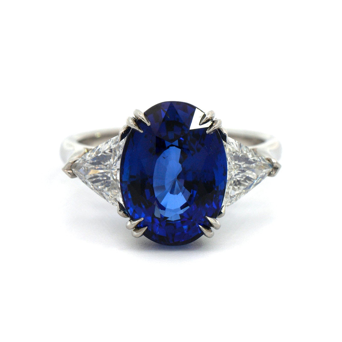 Platinum Oval Cut Sapphire and Diamond 3 Stone Ring