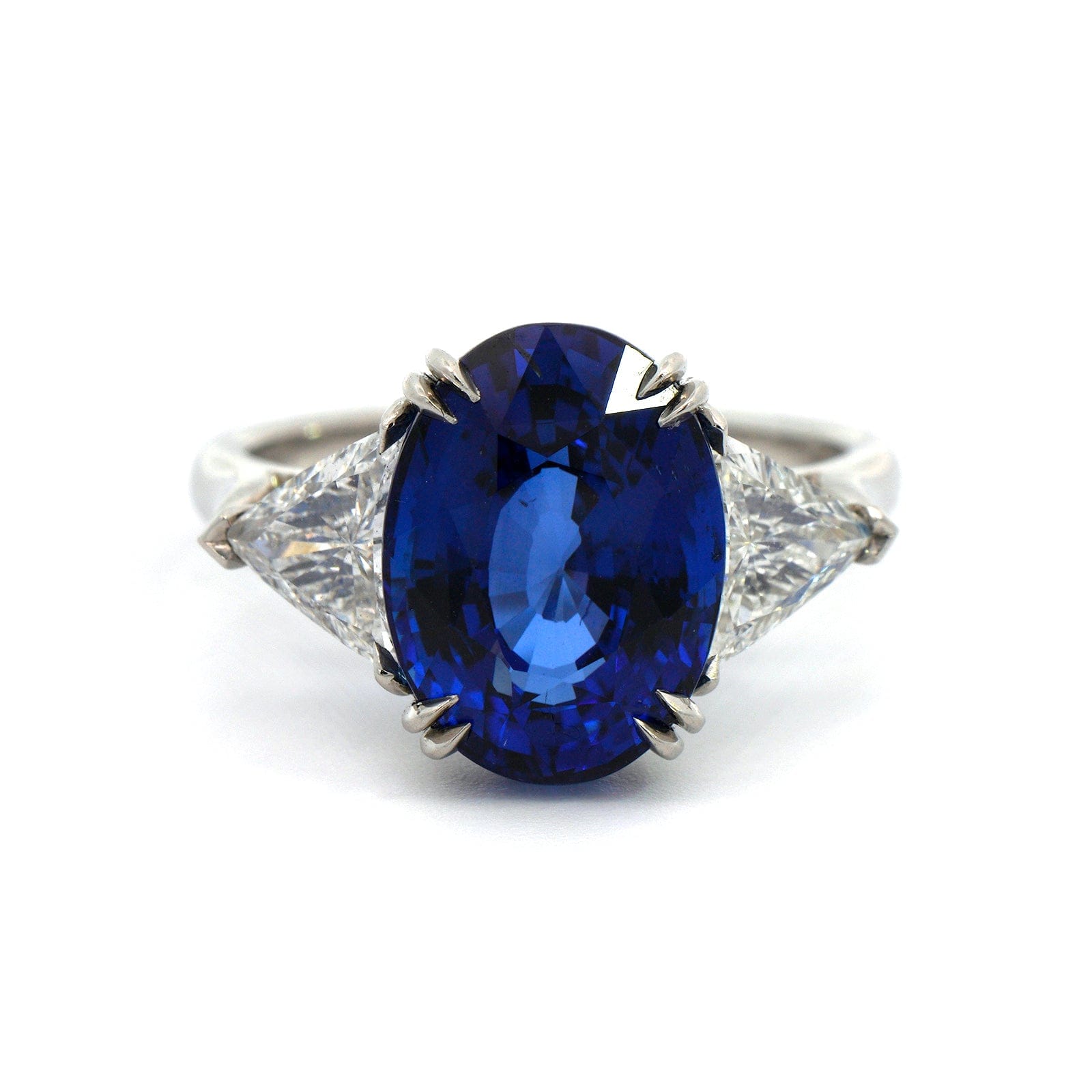 Platinum Oval Cut Sapphire and Diamond 3 Stone Ring