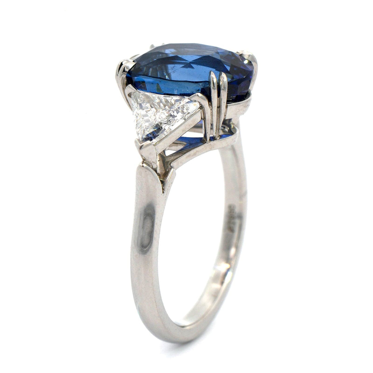 Platinum Oval Cut Sapphire and Diamond 3 Stone Ring