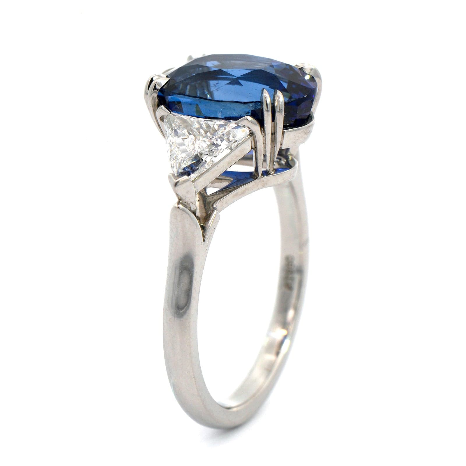 Platinum Oval Cut Sapphire and Diamond 3 Stone Ring
