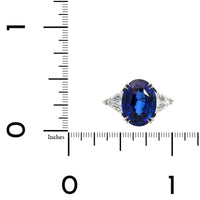 Platinum Oval Cut Sapphire and Diamond 3 Stone Ring