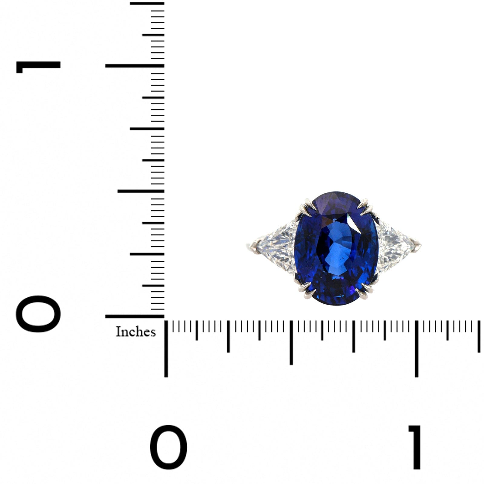 Platinum Oval Cut Sapphire and Diamond 3 Stone Ring