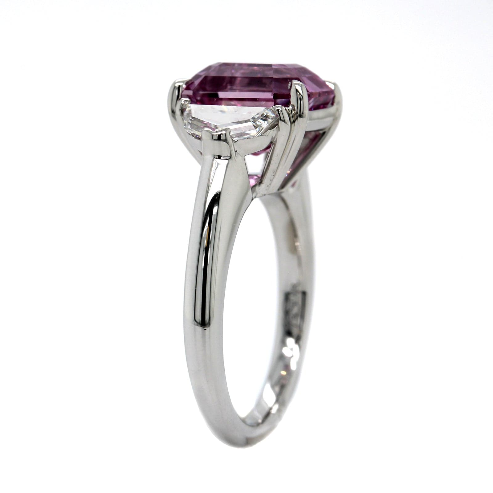 Platinum 3 Stone Padparadscha Sapphire and Diamond Ring