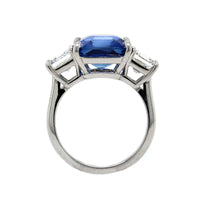Platinum 3 Stone Square Sapphire and Diamond Ring