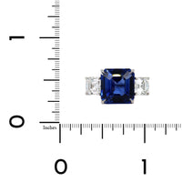 Platinum 3 Stone Square Sapphire and Diamond Ring
