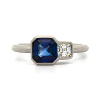 Platinum 2 Stone Asscher Cut Sapphire and Diamond Ring