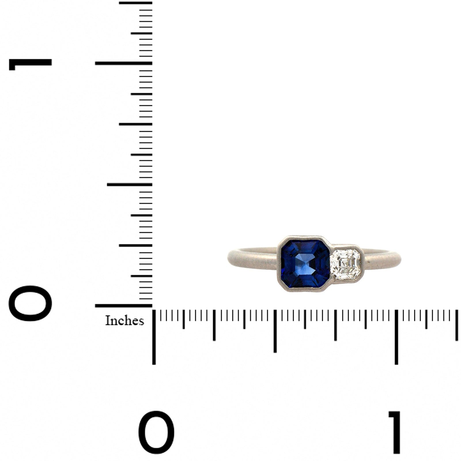 Platinum 2 Stone Asscher Cut Sapphire and Diamond Ring