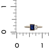 Platinum 2 Stone Baguette Cut Sapphire and Diamond Ring