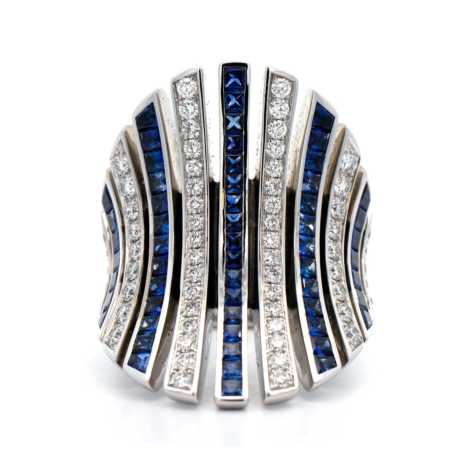 Eclat Jewels 18K White Gold Sapphire and Diamond Line Ring