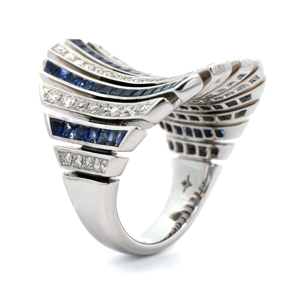 Eclat Jewels 18K White Gold Sapphire and Diamond Line Ring