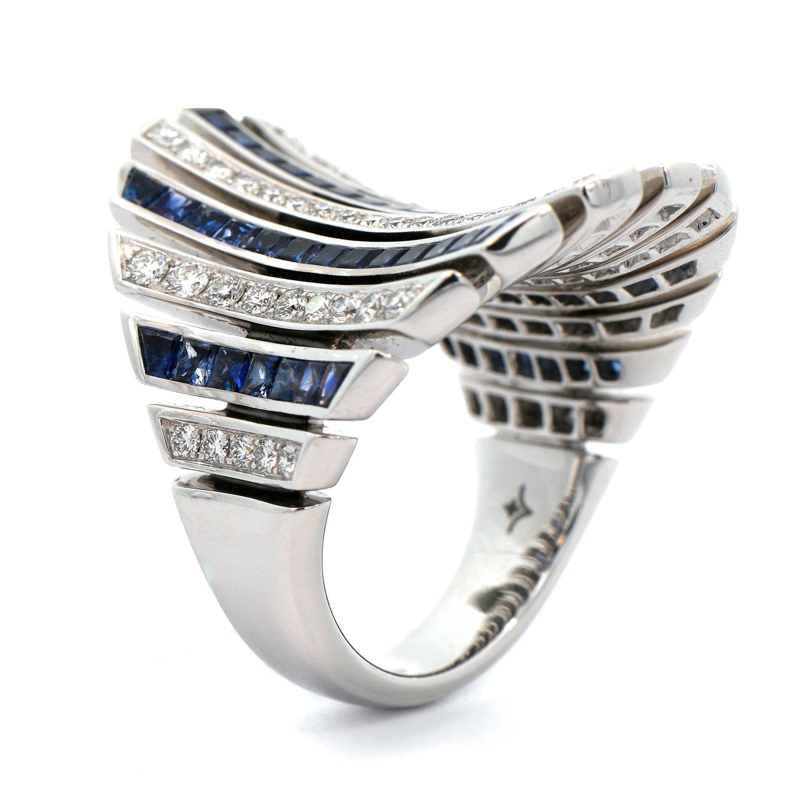 Eclat Jewels 18K White Gold Sapphire and Diamond Line Ring