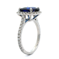 Platinum Cushion Cut Sapphire and Diamond Ring