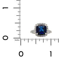 Platinum Cushion Cut Sapphire and Diamond Ring