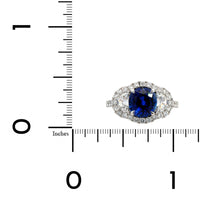 18K White Gold Cushion Sapphire and Half Moon Diamond Ring