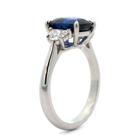 Platinum Cushion Sapphire and Half Moon Diamond Ring