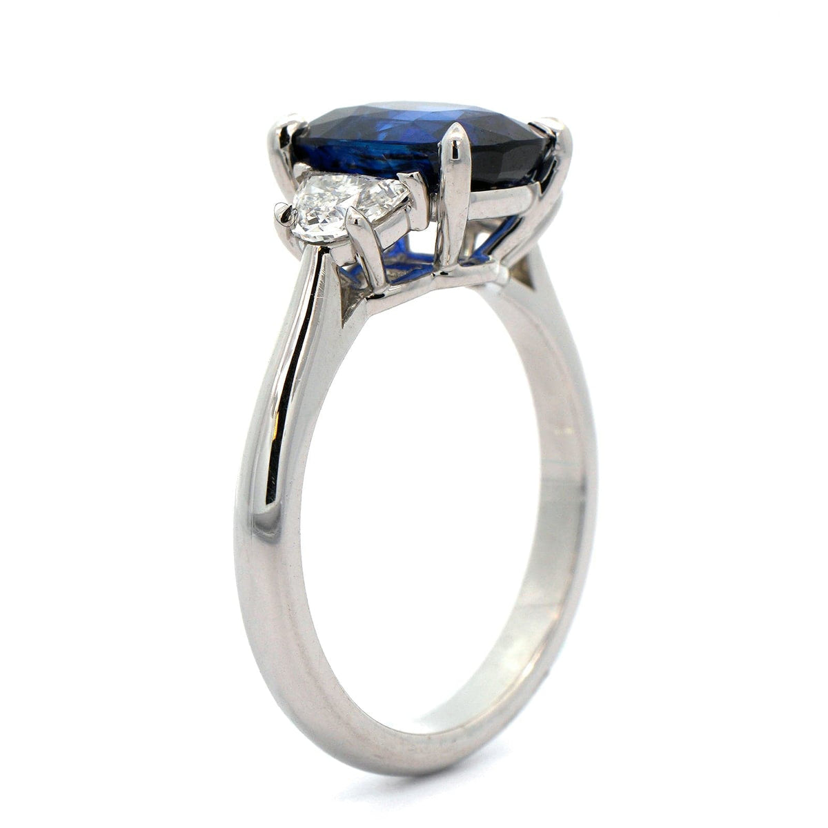 Platinum Cushion Sapphire and Half Moon Diamond Ring