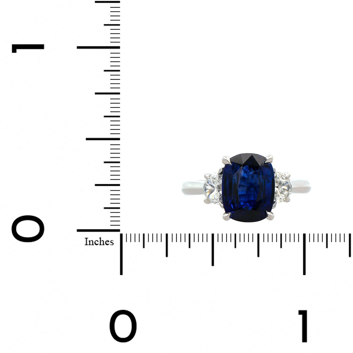 Platinum Cushion Sapphire and Half Moon Diamond Ring
