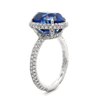 Platinum Oval Sapphire and Diamond Halo Ring