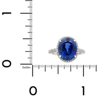 Platinum Oval Sapphire and Diamond Halo Ring
