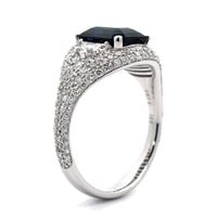 18K White Gold Emerald Cut Sapphire and Pave Diamond Ring
