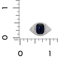 18K White Gold Emerald Cut Sapphire and Pave Diamond Ring