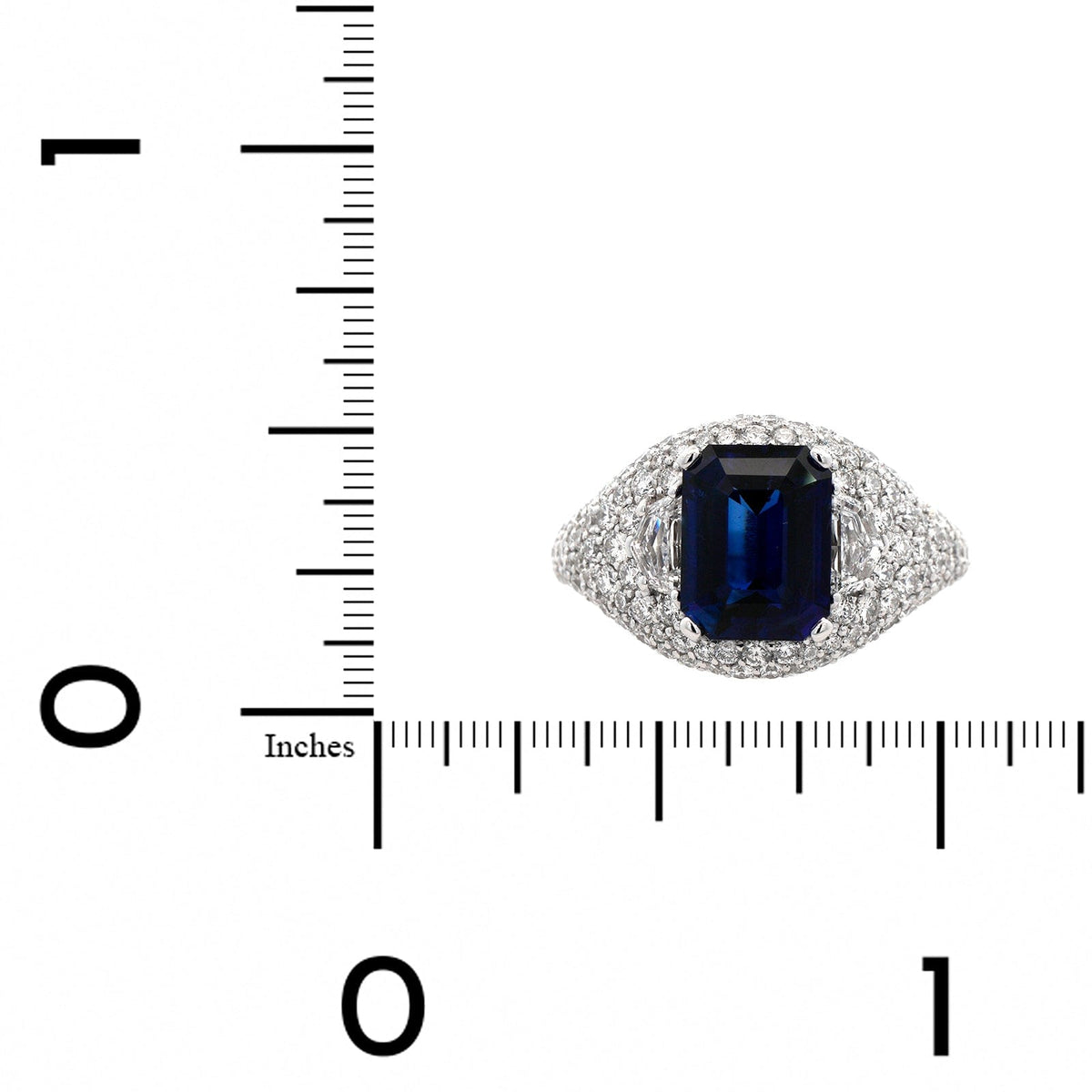 18K White Gold Emerald Cut Sapphire and Pave Diamond Ring