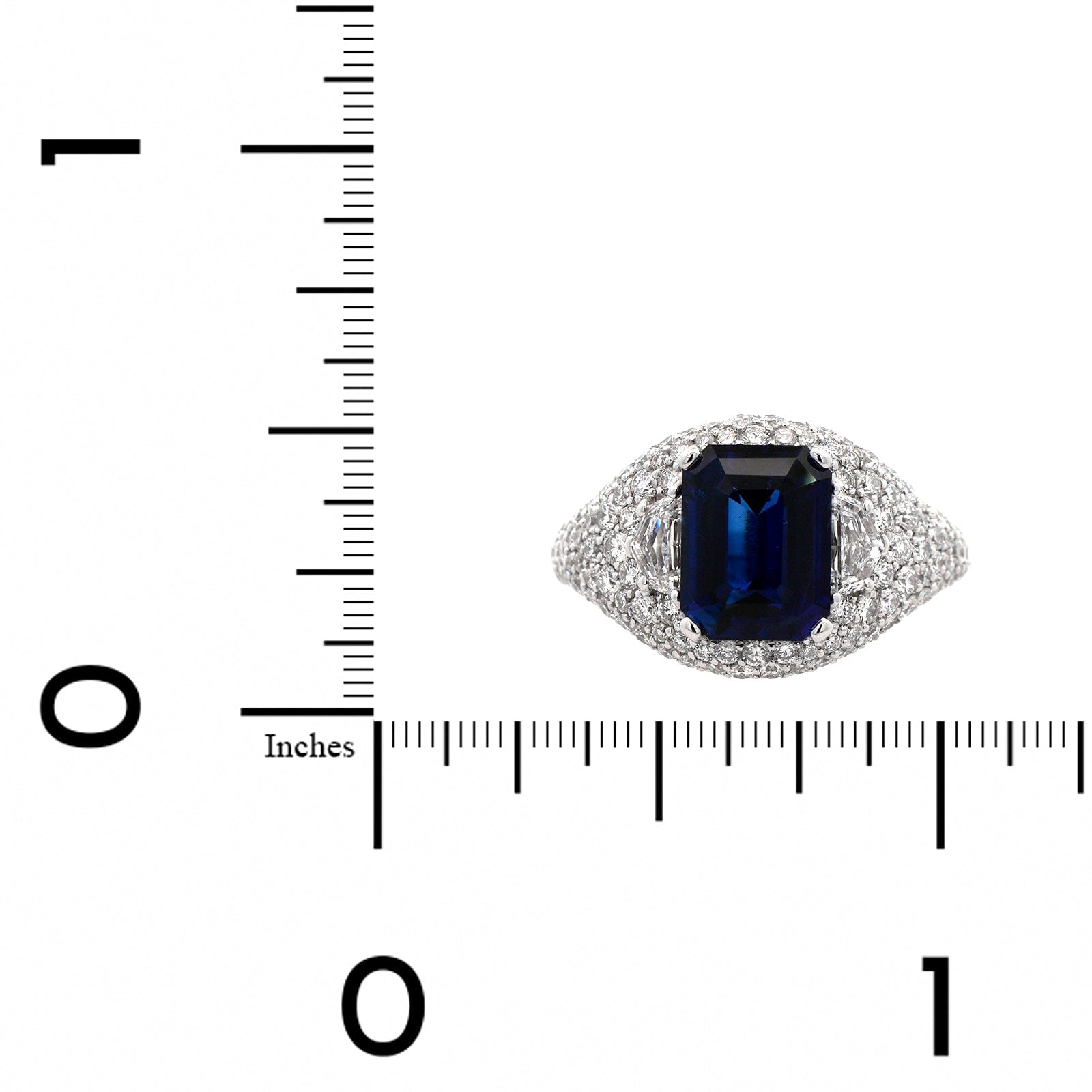 18K White Gold Emerald Cut Sapphire and Pave Diamond Ring