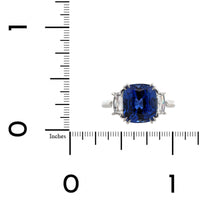 Platinum 3 Stone Cushion Sapphire and Epaulette Diamond Ring