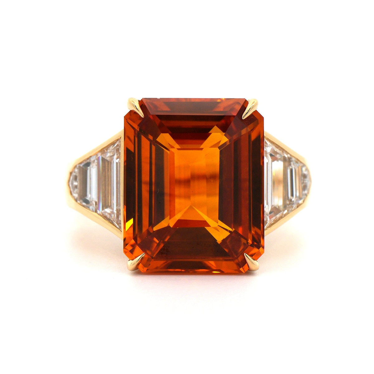 Bayco 18K Yellow Gold Emerald Cut Sapphire and Diamond Ring