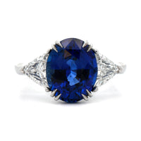 Platinum 3 Stone Blue Sapphire and Diamond Ring