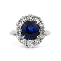 Platinum Blue Sapphire and Diamond Halo Ring
