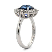 Platinum Blue Sapphire and Diamond Halo Ring