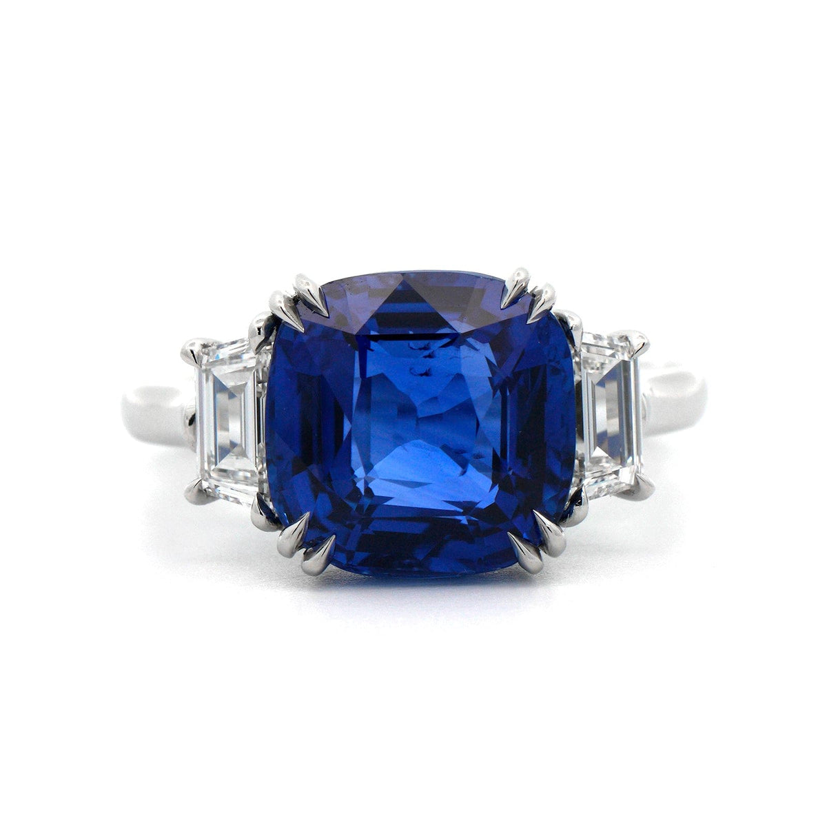 Platinum 3 Stone Blue Sapphire and Diamond Ring