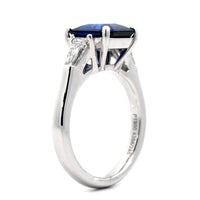 Platinum 3 Stone Emerald Cut Sapphire and Diamond Ring