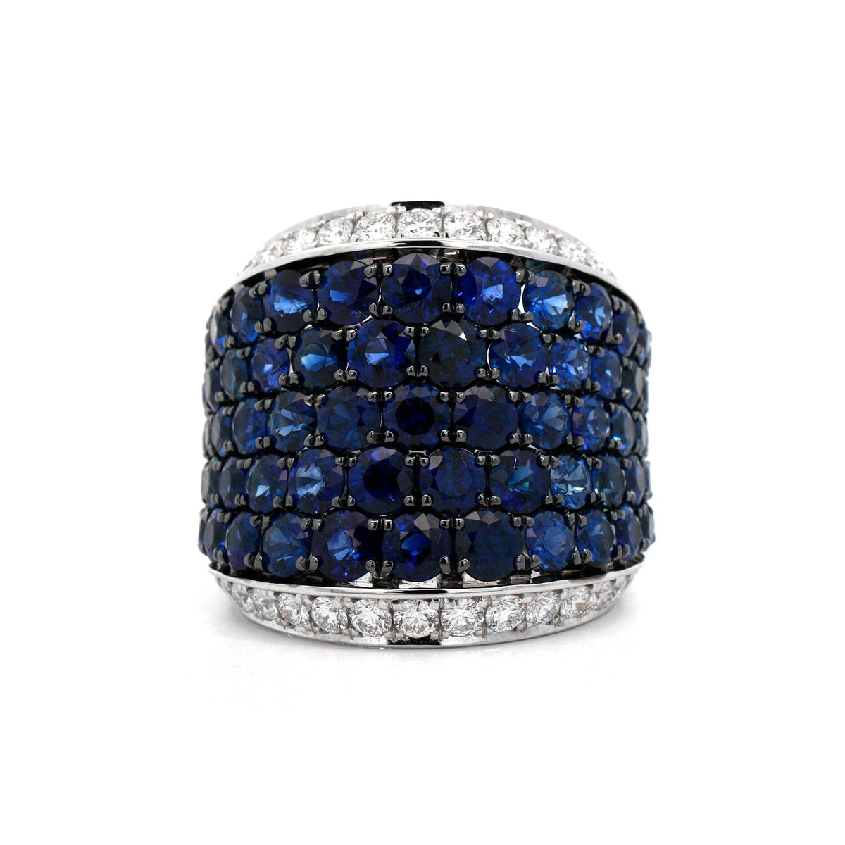 18K White Gold Multi Row Sapphire and Diamond Ring