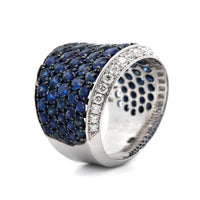 18K White Gold Multi Row Sapphire and Diamond Ring