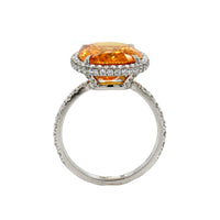 Platinum Cushion Cut Orange Sapphire and Diamond Halo Ring
