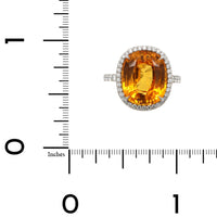 Platinum Cushion Cut Orange Sapphire and Diamond Halo Ring