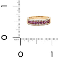 14K Yellow Gold 3 Row Pink Sapphire and Diamond Ring
