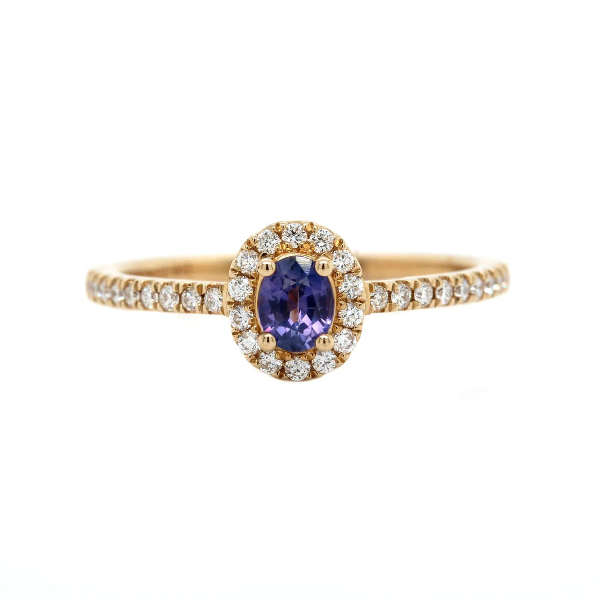 14K Yellow Gold Oval Sapphire and Diamond Halo Ring