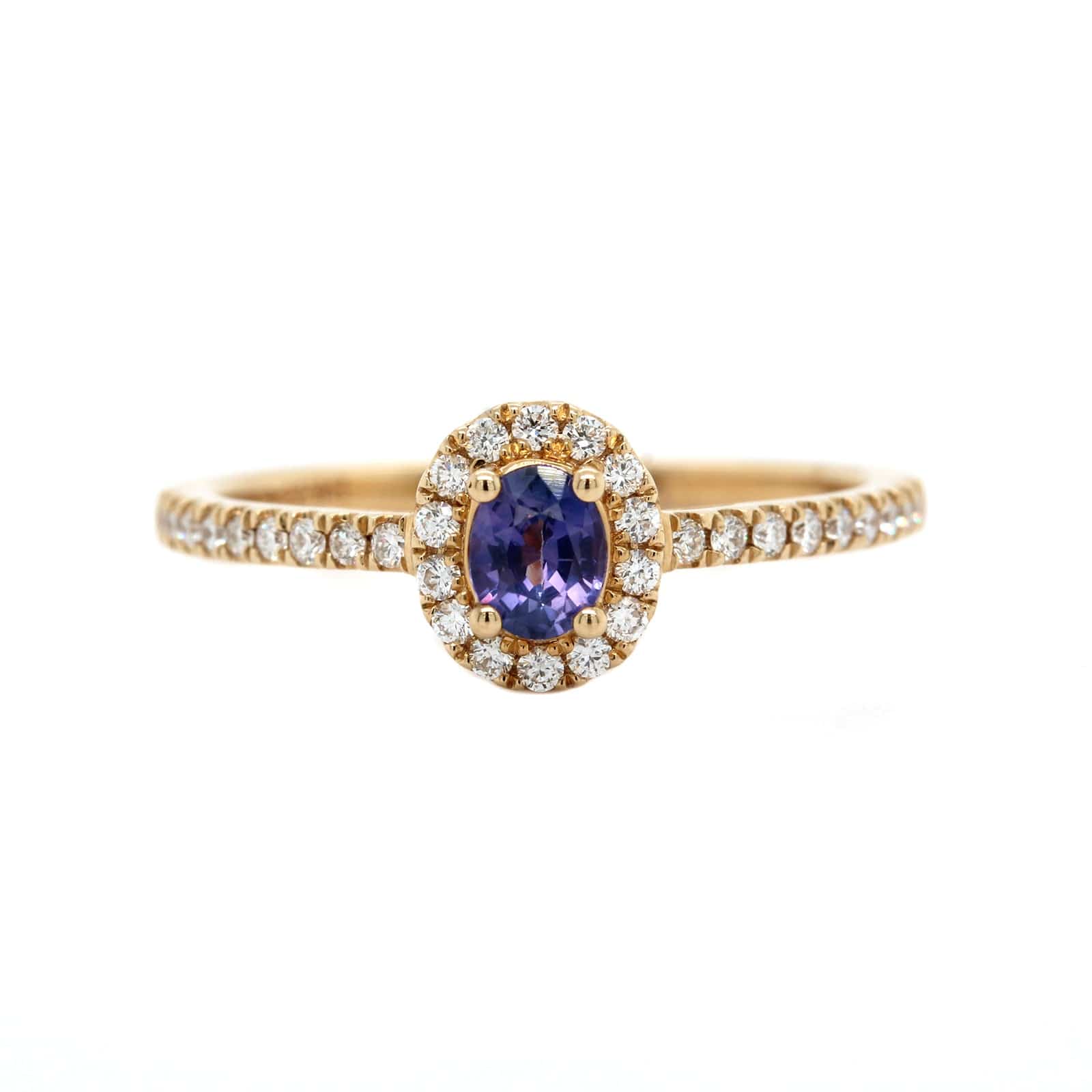 14K Yellow Gold Oval Sapphire and Diamond Halo Ring