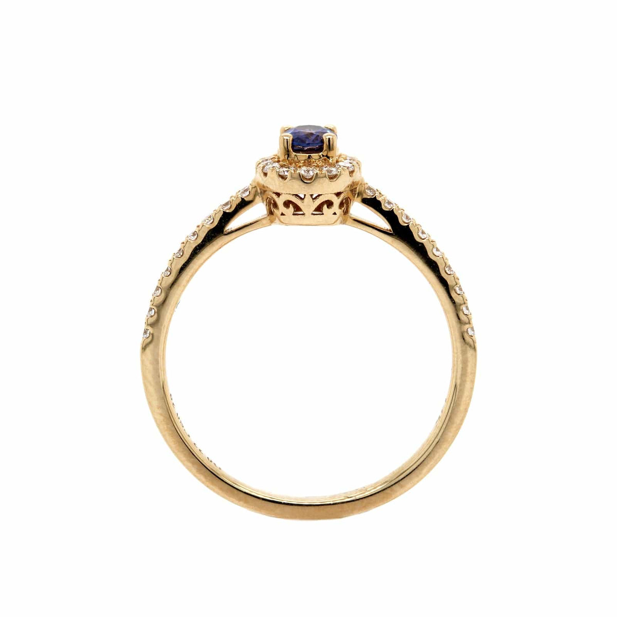 14K Yellow Gold Oval Sapphire and Diamond Halo Ring